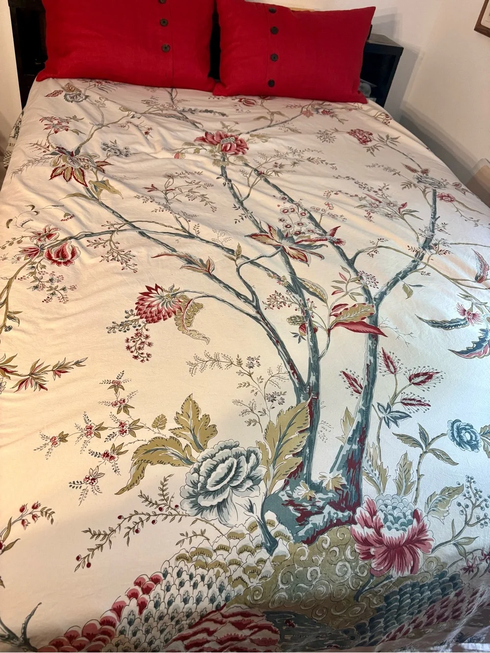 Pottery Barn King Duvet Cover 100% Cotton Italy Tree of Life Floral Bird Rare